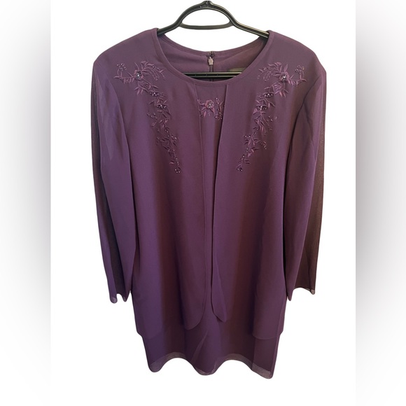 VIRGO Dark Purple Formal Mother Of The Bride Embroidered Bead Floral Midi Dress - Picture 1 of 8